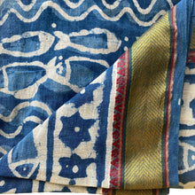 Load image into Gallery viewer, Blue/Green Naturally Dyed Block Printed Zari Sarong
