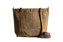 Load image into Gallery viewer, Handmade Waxed Canvas Tote Bag | Large | The Minimalist~ in olive &amp; Pecan
