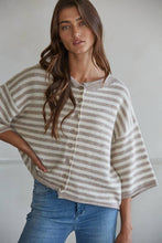 Load image into Gallery viewer, Knit Sweater Striped Quarter Sleeve Cardigan~in several colors!
