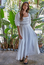 Load image into Gallery viewer, Woven Cotton Square Neck Smocked Flare Midi Dress
