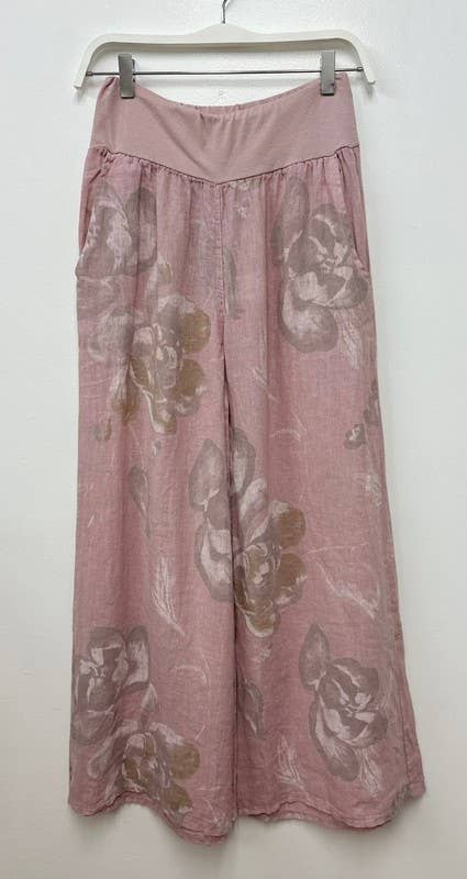 Pansy Floral Print Wide leg Linen Pants