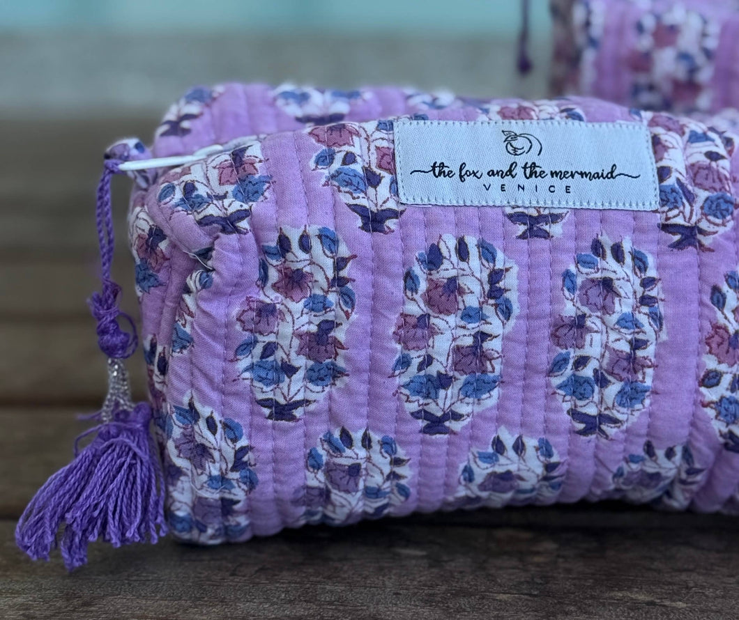 Block Printed Toiletry/Cosmetic/Travel Bags (3 sizes)