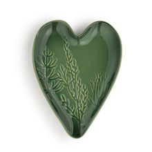Load image into Gallery viewer, Green Pressed Floral Heart Dish
