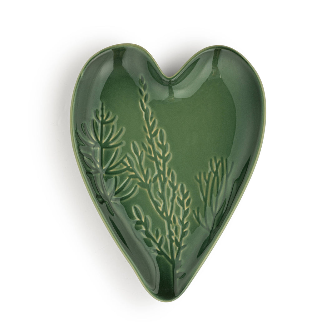 Green Pressed Floral Heart Dish