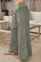 Load image into Gallery viewer, Olive Linen Tiered Palazzo Pants
