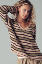 Load image into Gallery viewer, Striped V-Neck Pocket Knit Sweater~ more coming in Burgundy Strip!
