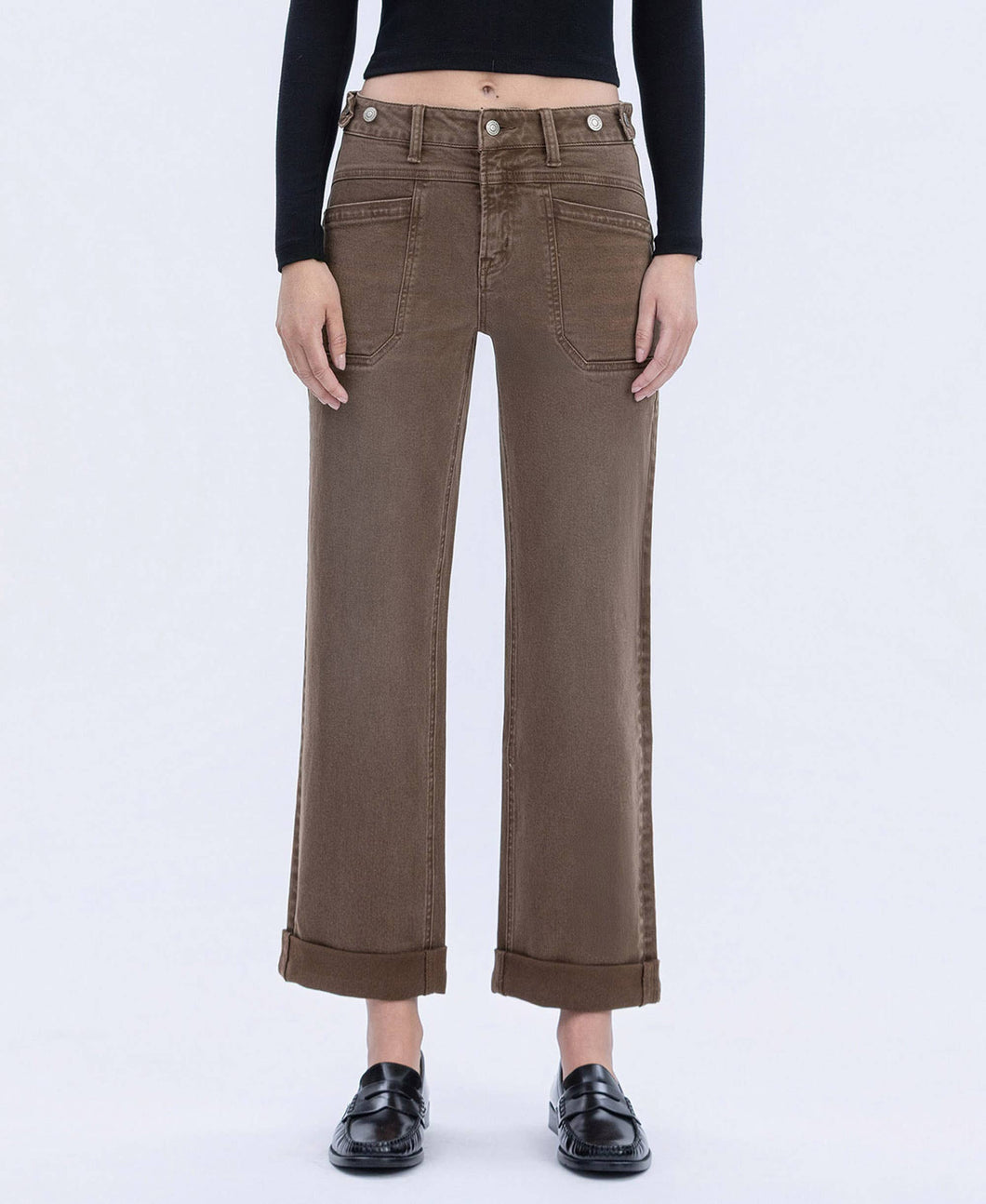Mocha High Rise Tab Slim Jeans
