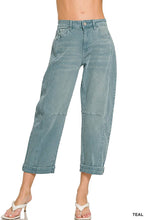 Load image into Gallery viewer, High Rise Barrel-leg Cropped Color Denim Pants
