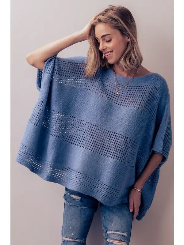 Effortless Relaxed Open Knit Poncho