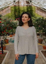 Load image into Gallery viewer, Avalin Cable Stitch V Neck Sweater~ in Navy &amp; White &amp; Coral
