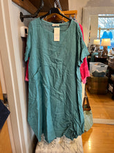 Load image into Gallery viewer, Saga Linen Ruched Hem Dress~ In Navy &amp; Sea Breeze
