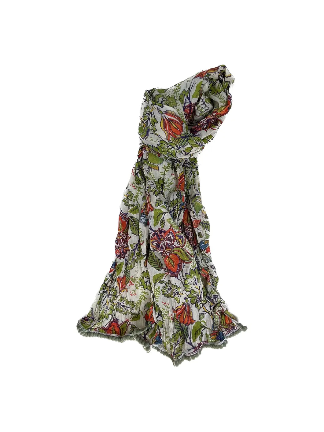 Voile Scarves  w/  pom pom edging