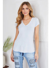 Load image into Gallery viewer, Thin Rib Raw Edge Trim Fitted V-Neck~ also in sky blue
