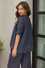 Load image into Gallery viewer, Samantha Navy Button Down Linen Blouse
