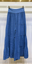 Load image into Gallery viewer, Denim Blue Linen Tiered Palazzo Pants
