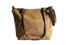 Load image into Gallery viewer, Handmade Waxed Canvas Tote Bag | Large | The Minimalist~ in olive &amp; Pecan

