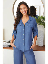 Load image into Gallery viewer, Farahh Frayed Hem Linen Top
