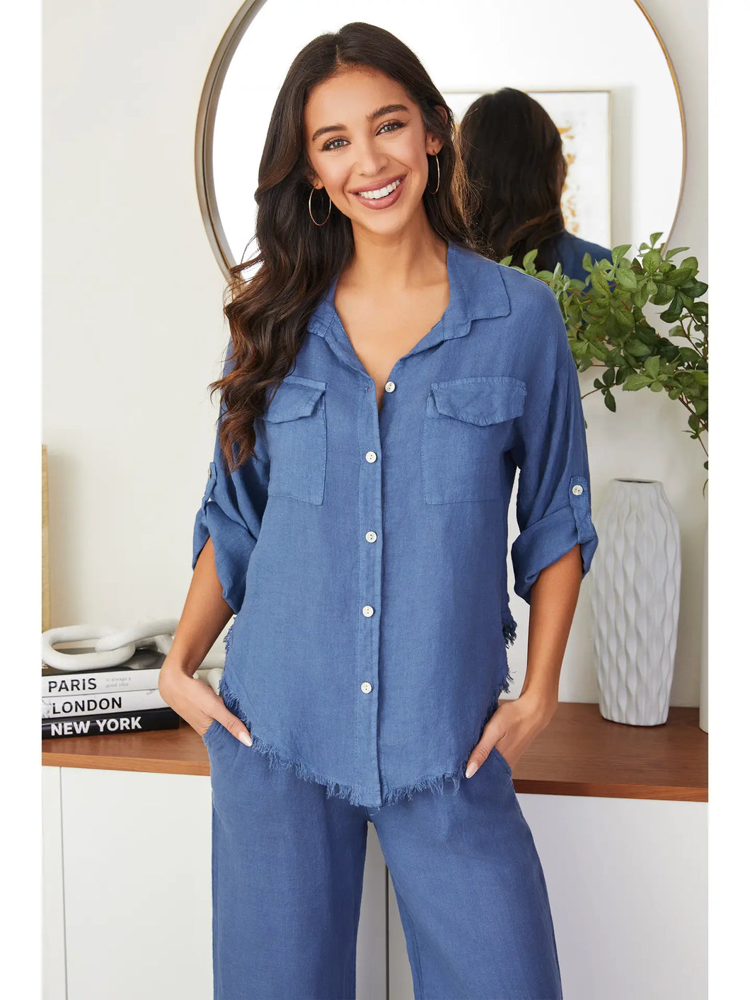 Farahh Frayed Hem Linen Top