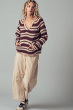 Load image into Gallery viewer, Striped V-Neck Pocket Knit Sweater~ more coming in Burgundy Strip!
