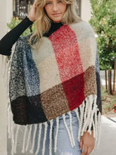 Load image into Gallery viewer, Colorblock Tassel Poncho
