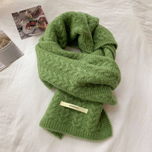 Load image into Gallery viewer, Avocado Green Wool Cable Knit Winter Scarf
