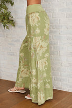 Load image into Gallery viewer, Floral Avocado Linen Floral Tiered Palazzo Pant
