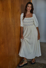 Load image into Gallery viewer, Woven Cotton Square Neck Smocked Flare Midi Dress

