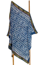 Load image into Gallery viewer, Blue/Green Naturally Dyed Block Printed Zari Sarong
