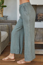 Load image into Gallery viewer, Margot Olive Smocked Fringe Linen Pants
