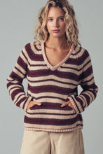 Load image into Gallery viewer, Striped V-Neck Pocket Knit Sweater~ more coming in Burgundy Strip!
