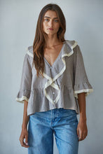 Load image into Gallery viewer, Rachel Woven Cotton Linen Striped Ruffle Top
