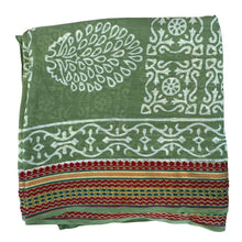 Load image into Gallery viewer, Green Naturally Dyed Block Printed Zari Sarong
