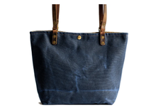 Load image into Gallery viewer, Handmade Waxed Canvas Tote | Small | The Minimalist~ in Forest &amp; Navy
