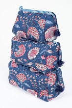 Load image into Gallery viewer, Blue Floral print Quilted Cotton Toiletry Bag Set~ coming soon!
