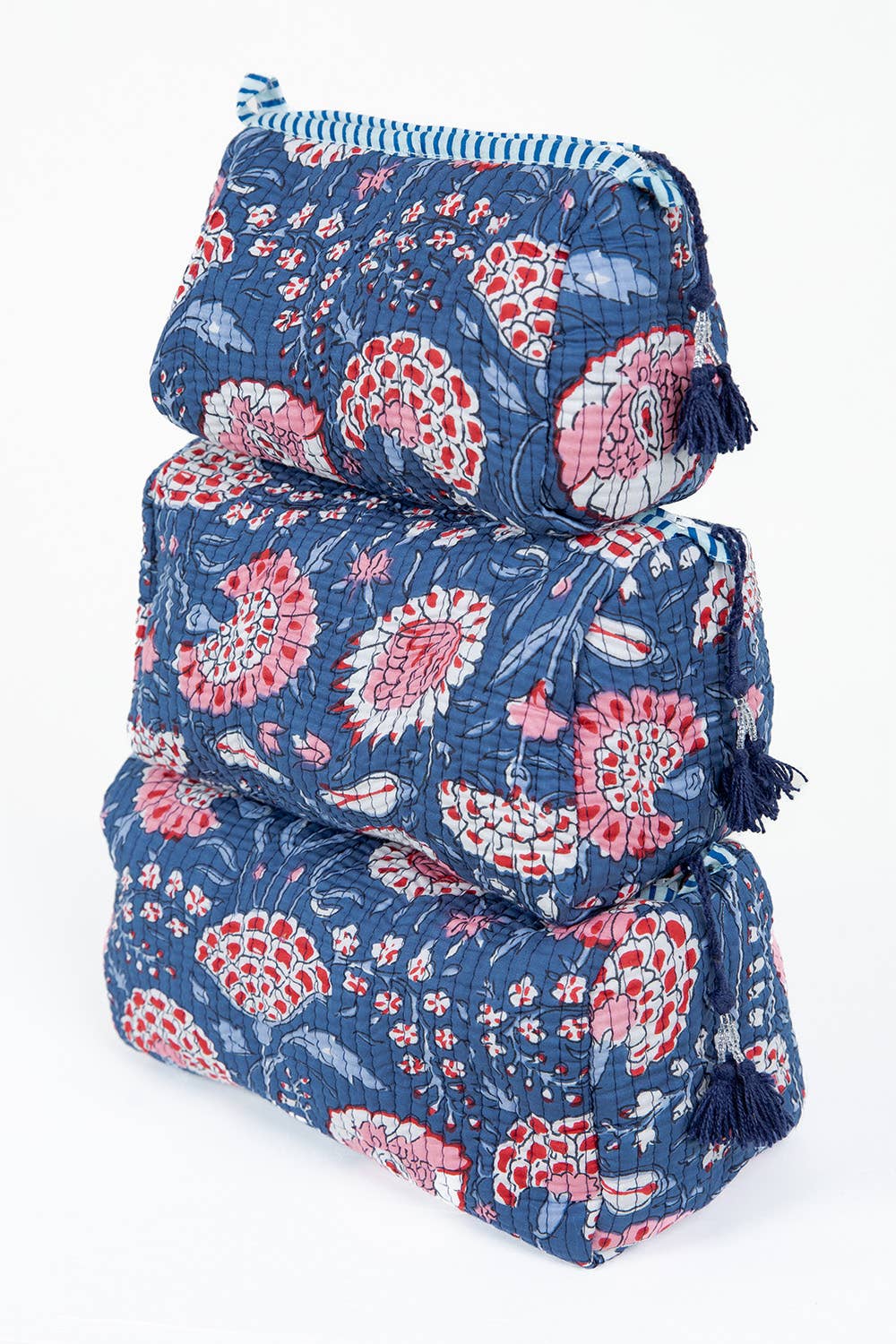 Blue Floral print Quilted Cotton Toiletry Bag Set~ coming soon!
