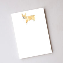 Load image into Gallery viewer, Corgi Notepad- 5 inches by 7 inches - 100 sheets, tear at top - Stiff chipboard backing - Individually wrapped - Printed using certified wind power
