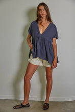 Load image into Gallery viewer, Page Woven Cotton Gauze Plunged V-Neck Button Top~ sage
