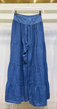 Load image into Gallery viewer, Denim Blue Linen Tiered Palazzo Pants
