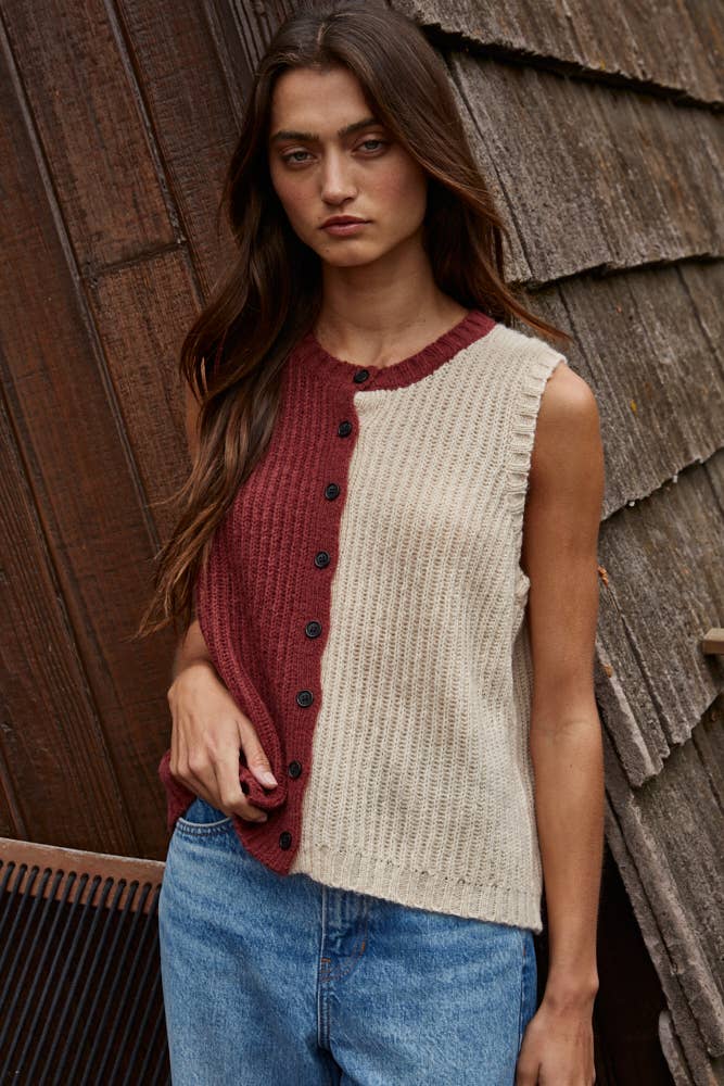 Knit Sweater Ribbed Color Blocked Vest Top