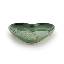 Load image into Gallery viewer, Green Pressed Floral Heart Dish

