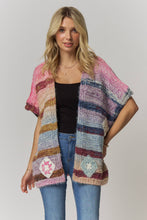 Load image into Gallery viewer, STRIPED PATCH SHORT SLEEVE KNIT CARDIGAN
