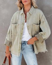 Load image into Gallery viewer, Vintage Lapel Collar Ripped Frayed Denim Jacket~ coming soon

