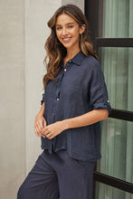 Load image into Gallery viewer, Samantha Navy Button Down Linen Blouse
