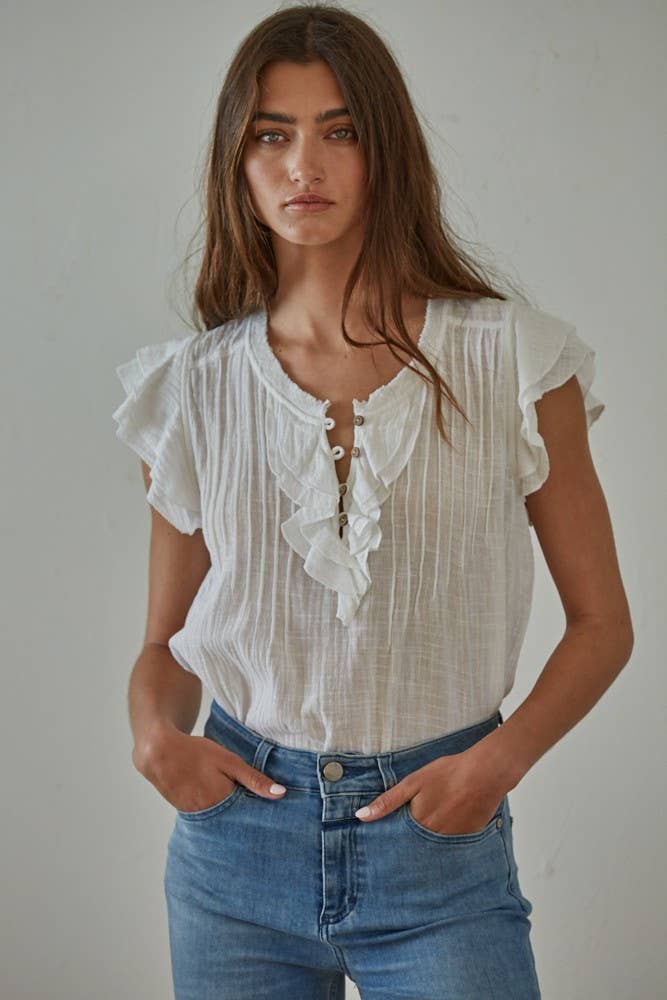 Logan Woven Cotton Linen Flutter Top