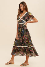 Load image into Gallery viewer, Keelie Black Chiffon Midi Dress
