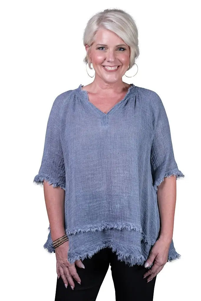 Zariah Crinkle Linen Raw Edge Top~ Many colors coming soon!