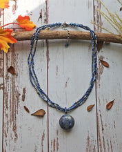 Load image into Gallery viewer, Multi-strand Micro Cut Lapis Lazuli Necklace with a Puff Disc Sodalite Disc Pendant.
